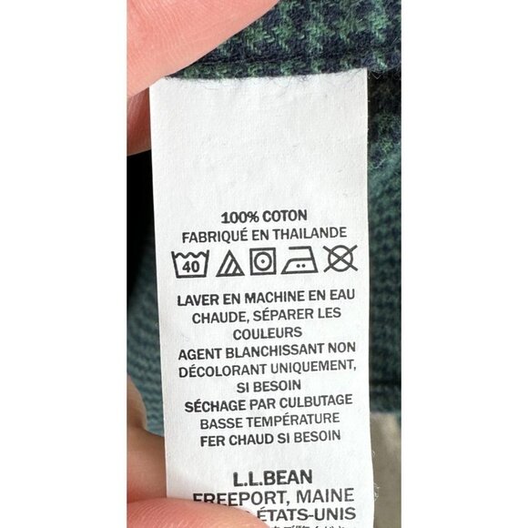 LL Bean Traditional Fit Button Up Shirt Mens Large Reg Green Houndstooth Pocket - Picture 4 of 6